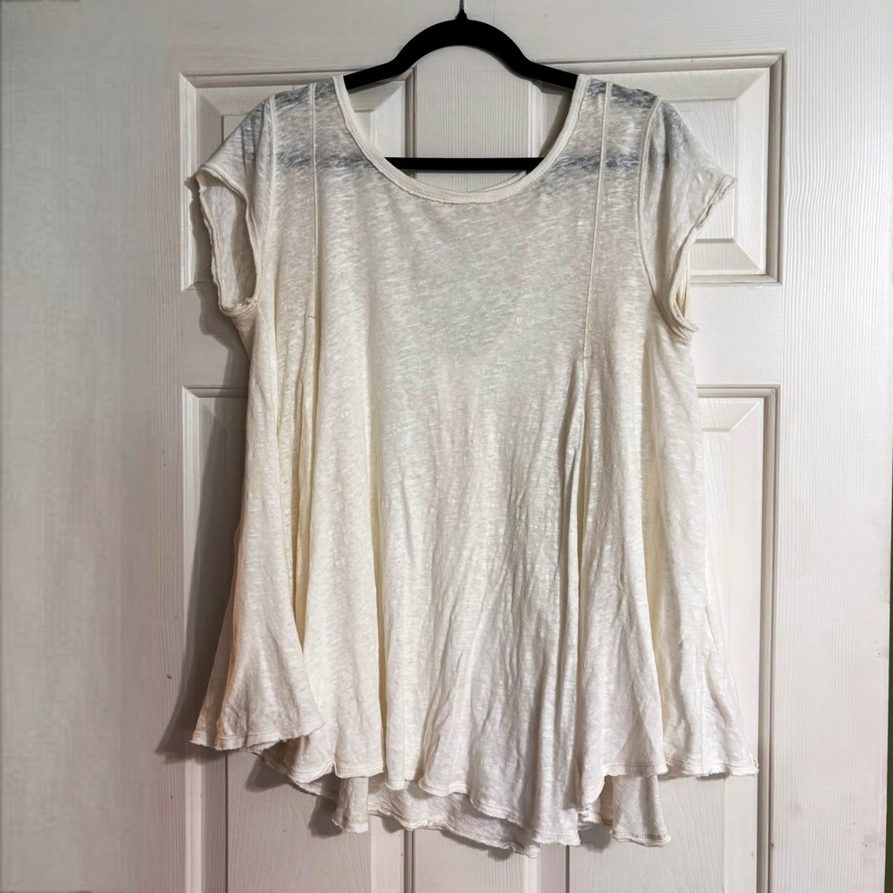We The Free Top Womens Small White Excellent Flowy Keyhole Back Linen Blend